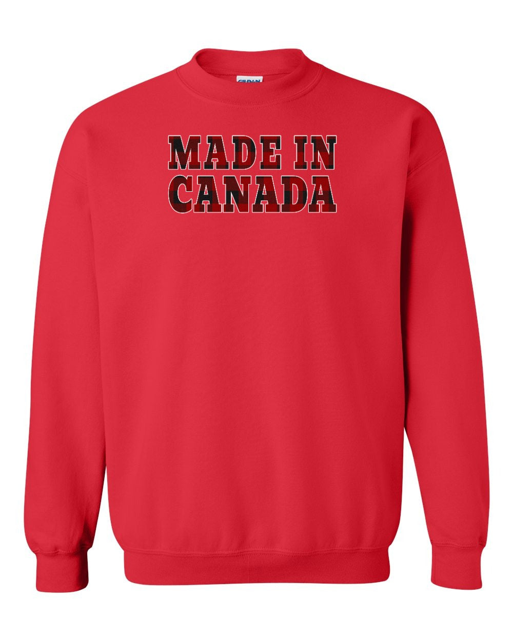 Made in Canada Plaid Background Full Crewneck - Gildan Canada (sewn Internationally)