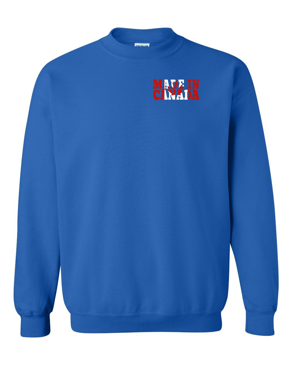 Made in Canada Flag Background Left Chest and Back Crewneck - Gildan Canada (sewn Internationally)