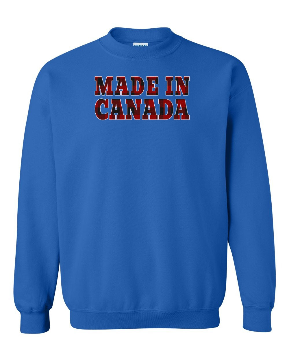 Made in Canada Plaid Background Full Crewneck - Gildan Canada (sewn Internationally)