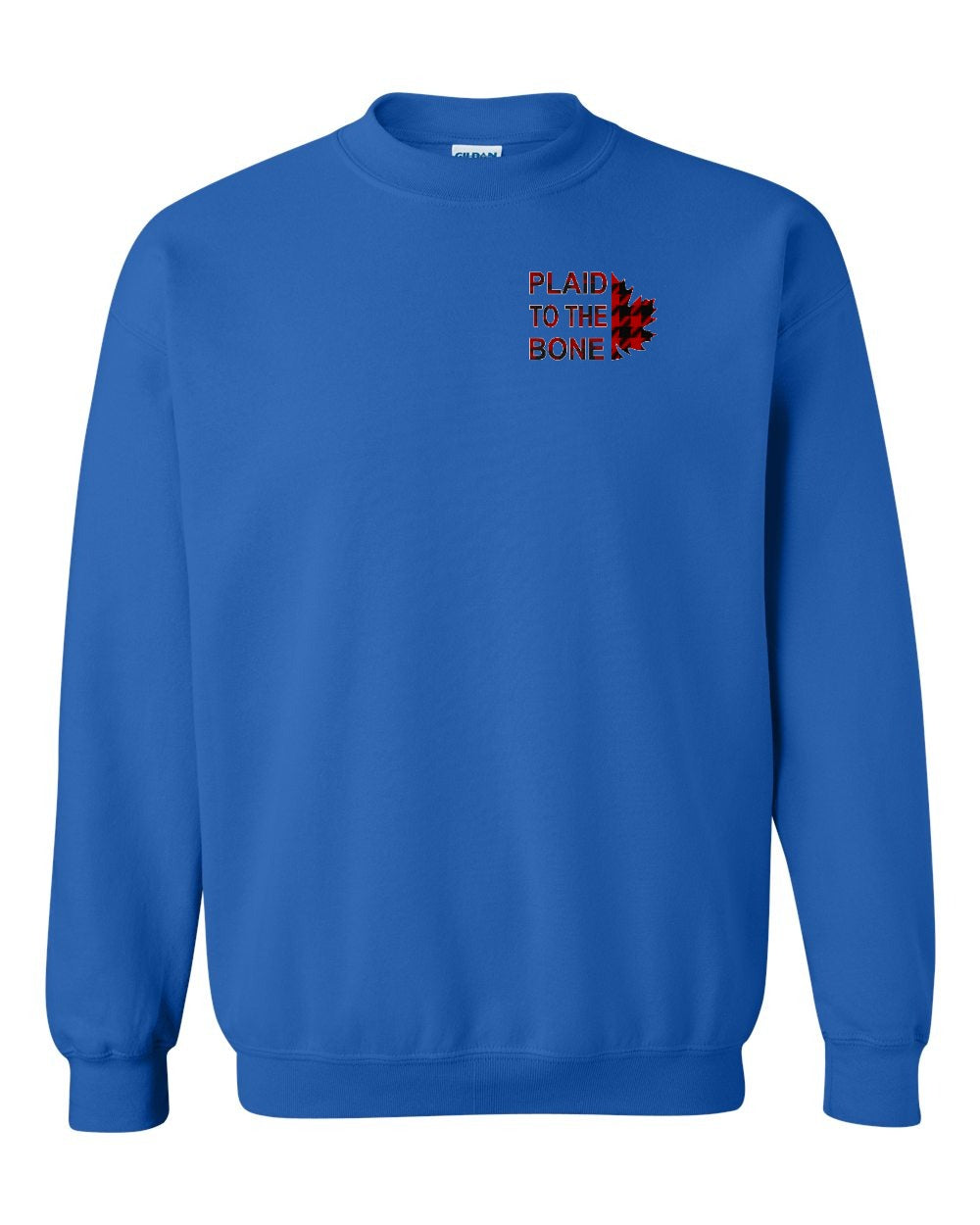 Plaid to the Bone Stacked Leaf Left Chest and Back Crewneck - Gildan Canada (sewn Internationally)