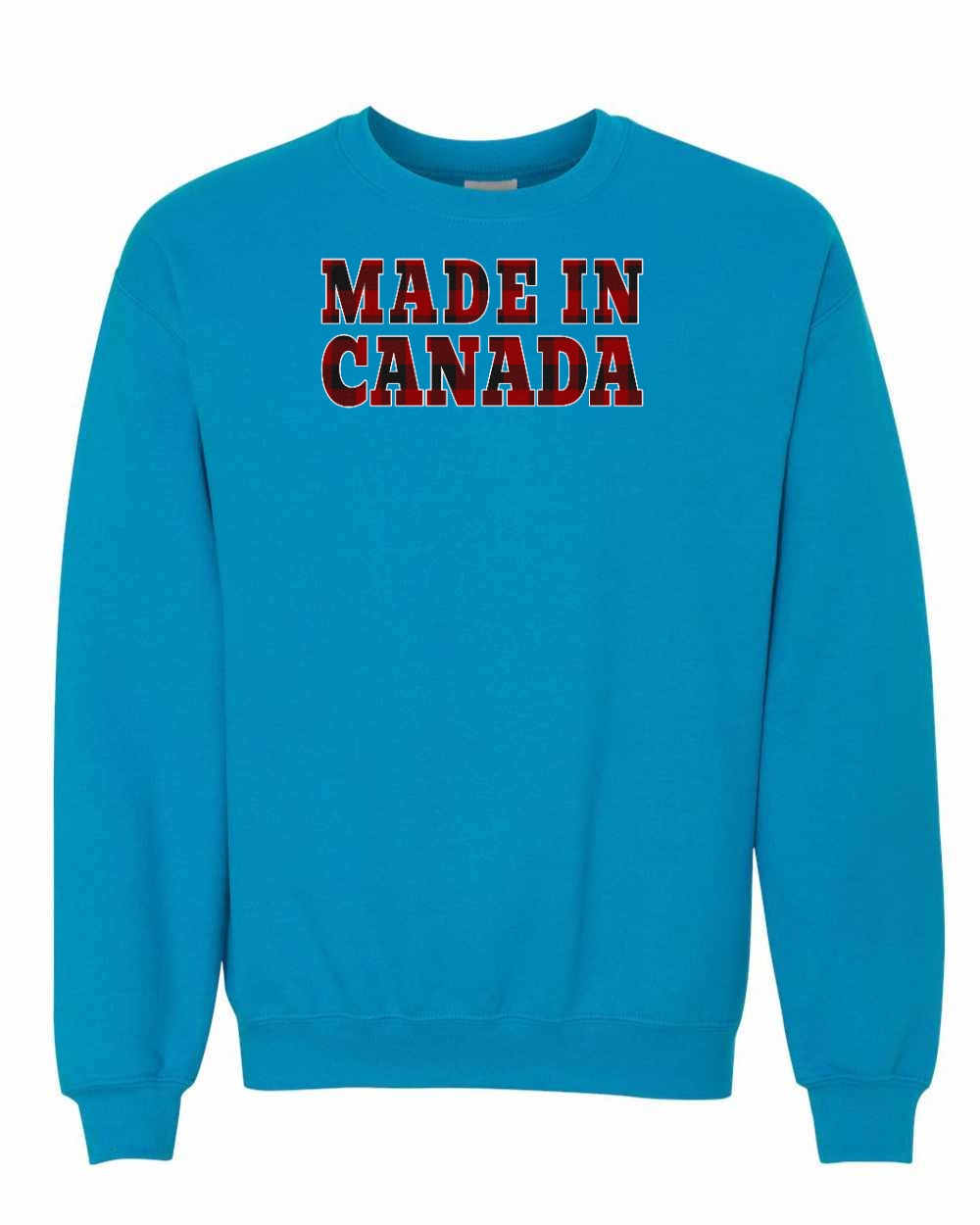 Made in Canada Plaid Background Full Crewneck - Gildan Canada (sewn Internationally)
