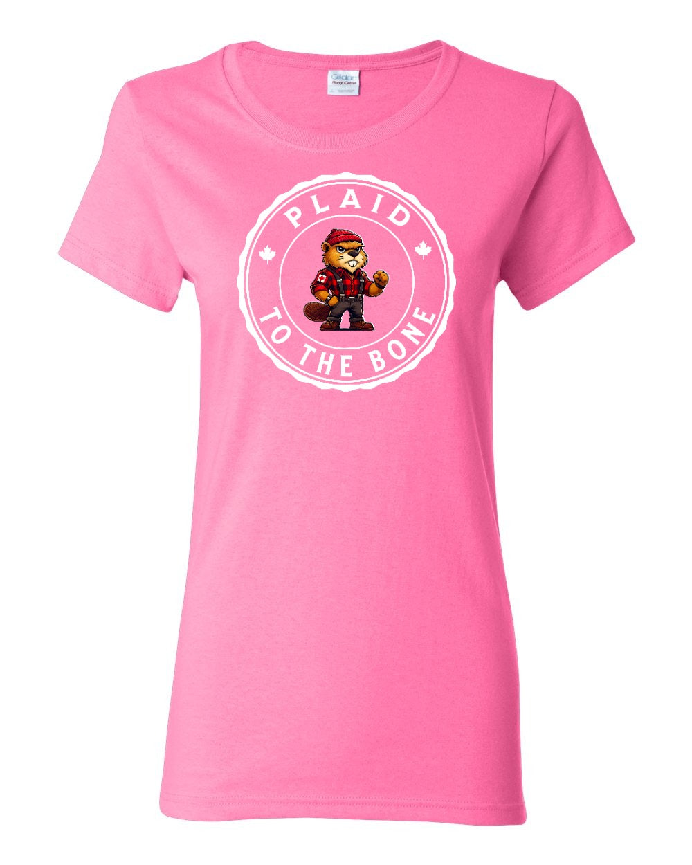 Plaid to the Bone Beaver Full Front Women's Tee - Gildan Canada (sewn Internationally)