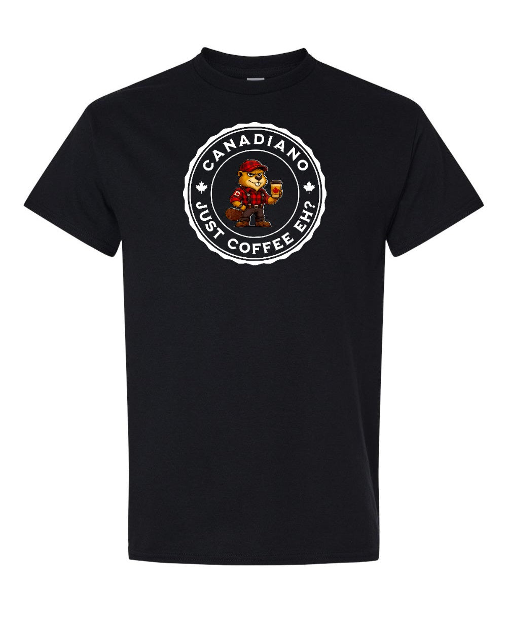 Canadiano Just Coffee EH? Beaver Men's Tee - Gildan Canada (sewn Internationally)