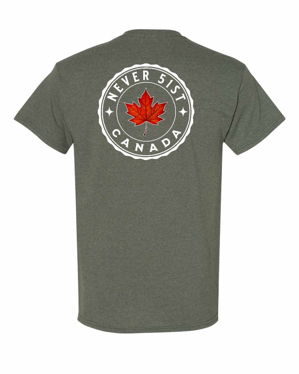 Never 51st Leaf Left Chest & Back Men's Tee - Gildan Canada (sewn Internationally)