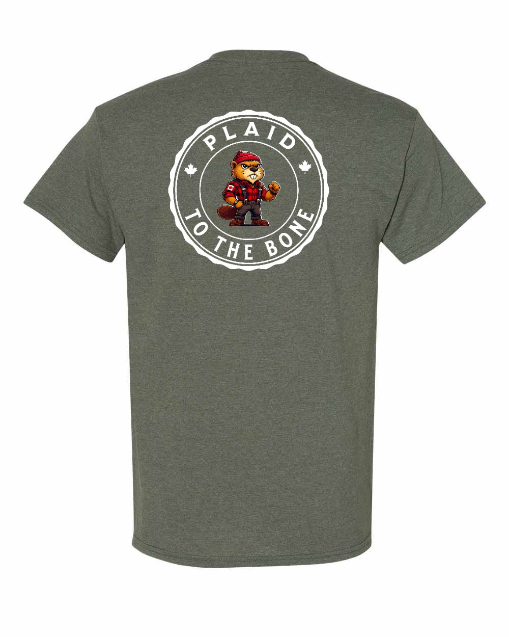 Plaid to the Bone Beaver Left Chest & Back Men's Tee - Gildan Canada (sewn Internationally)