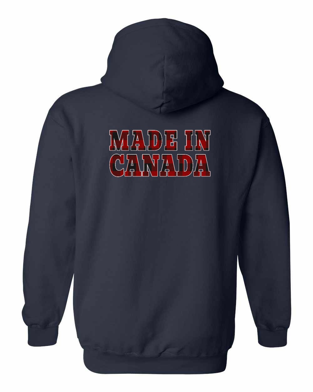 Made in Canada Plaid Background Left Chest and Back Pullover - Gildan Canada (sewn Internationally)
