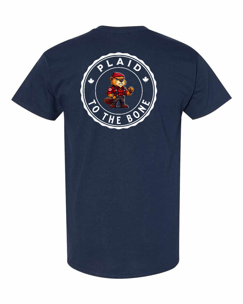 Plaid to the Bone Beaver Left Chest & Back Men's Tee - Gildan Canada (sewn Internationally)