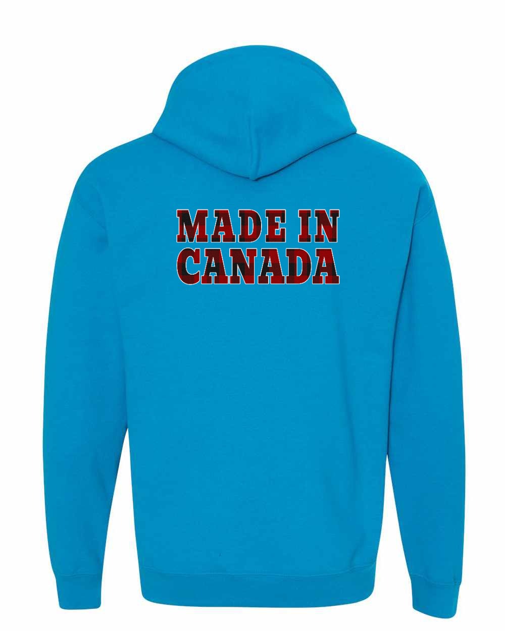Made in Canada Plaid Background Left Chest and Back Pullover - Gildan Canada (sewn Internationally)