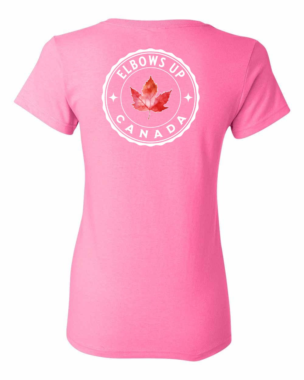 Elbows Up Leaf Left Chest and Back Women's Tee - Gildan Canada (sewn Internationally)