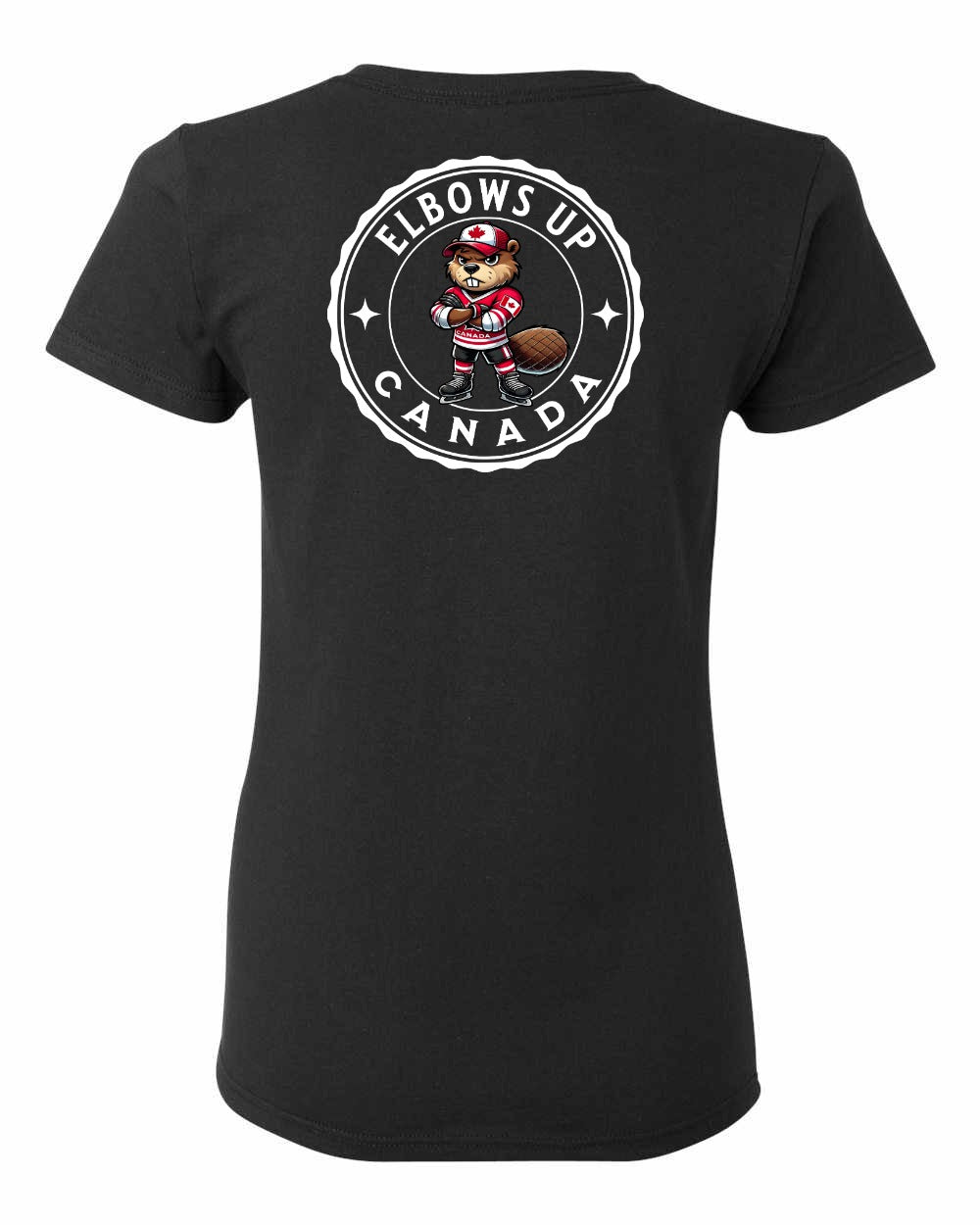 Elbows Up Beaver Left Chest and Back Women's Tee - Gildan Canada (sewn Internationally)