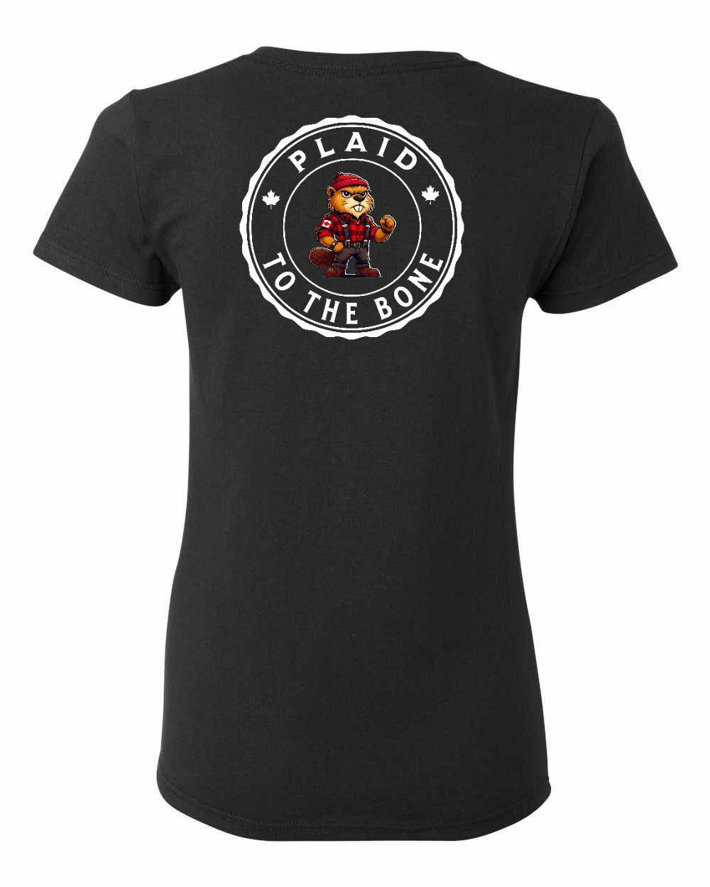 Plaid to the Bone Beaver Left Chest And Back Women's Tee - Gildan Canada (sewn Internationally)