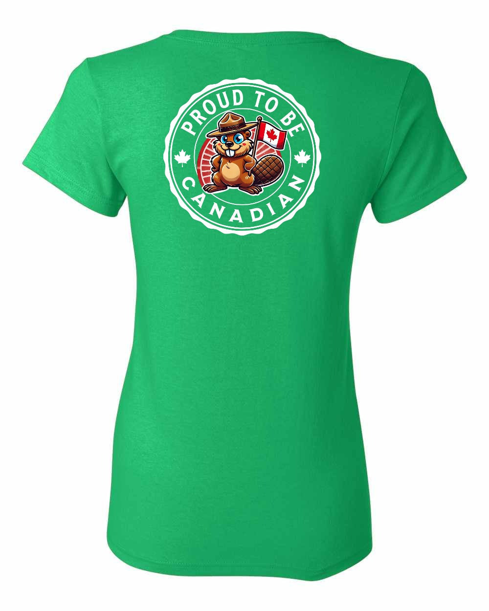 Proud to be Canadian Beaver Left Chest and Back Women's Tee - Gildan Canada (sewn Internationally)