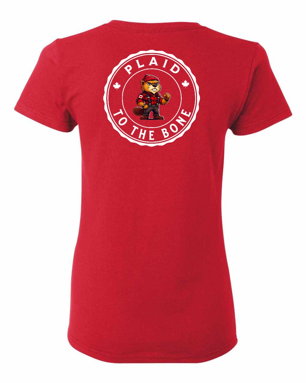 Plaid to the Bone Beaver Left Chest And Back Women's Tee - Gildan Canada (sewn Internationally)