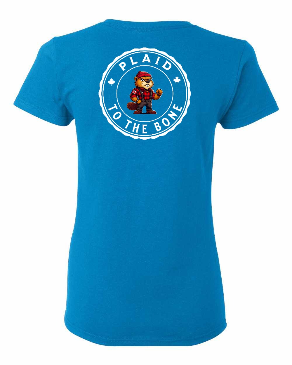 Plaid to the Bone Beaver Left Chest And Back Women's Tee - Gildan Canada (sewn Internationally)