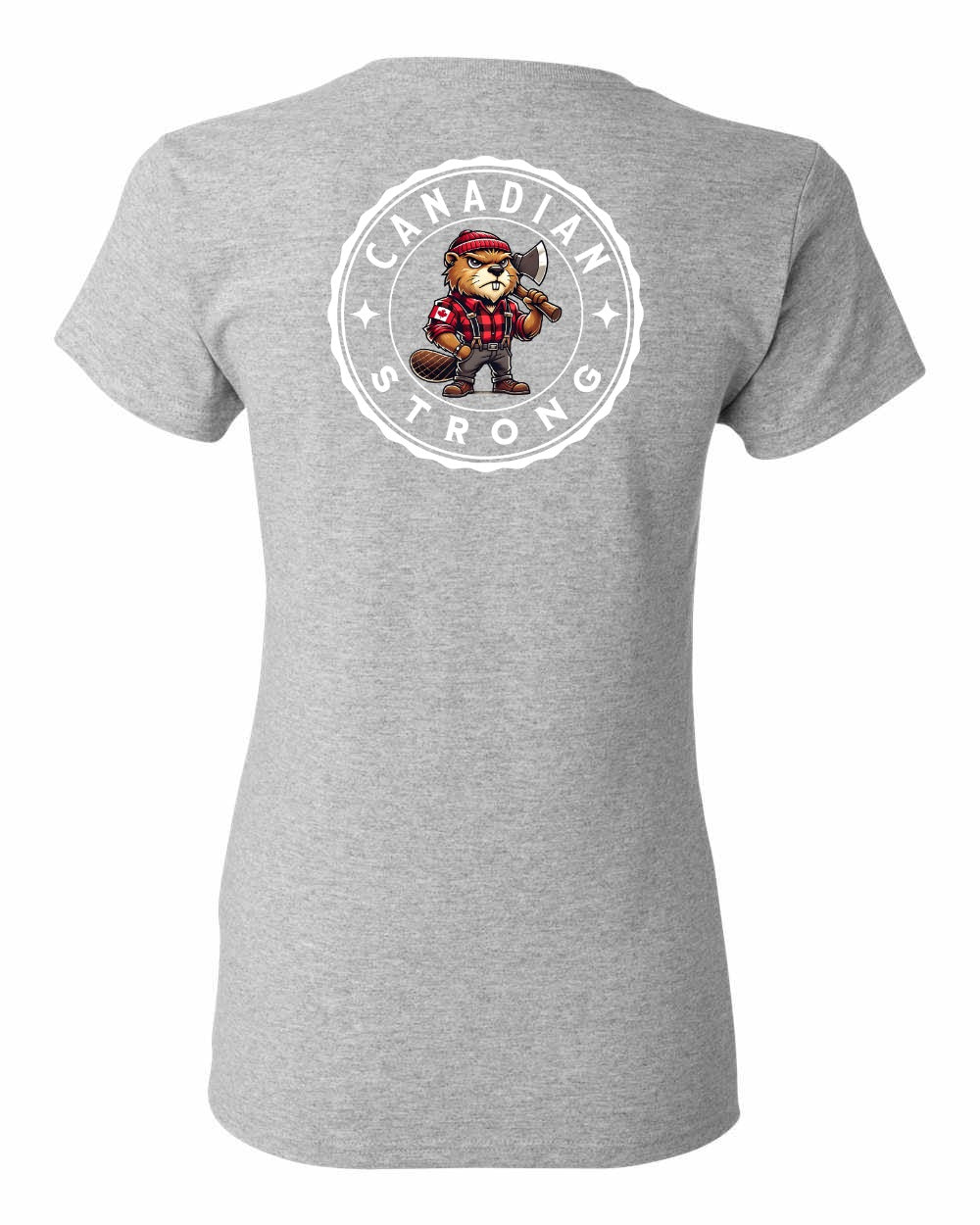 Canadian Strong Beaver Left Chest and Back Women's Tee - Gildan Canada (sewn Internationally)