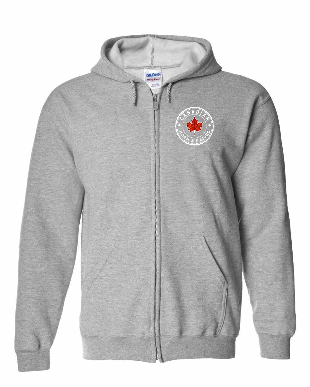 Canadian Born & Rasied Left Chest and Back Zip Hoodie - Gildan Canada (sewn Internationally)