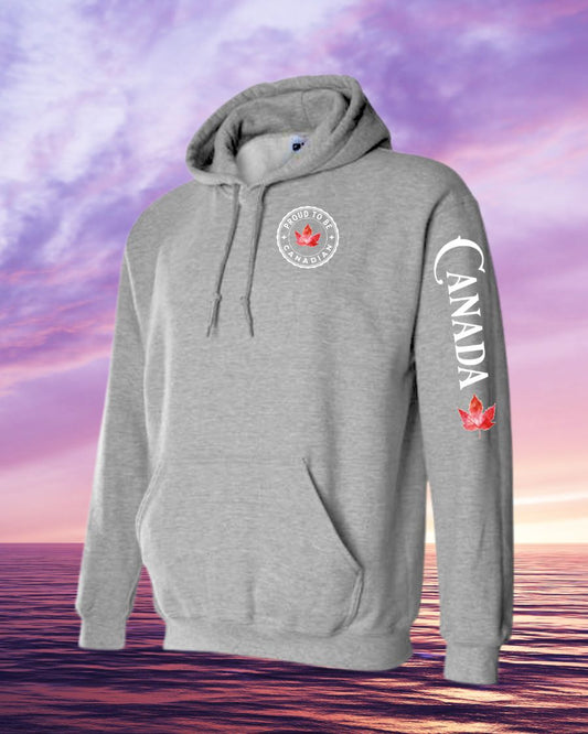 Proud to be Canadian leaf left chest and sleeve Pullover Hoodie