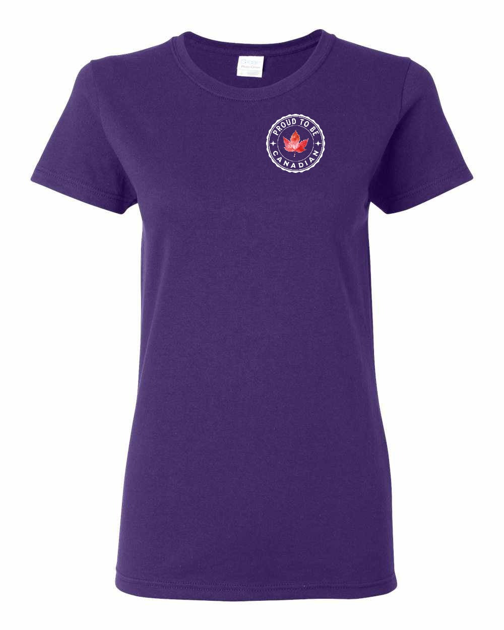 Proud to be Canadian Leaf Left Chest Women's Tee - Gildan Canada (sewn Internationally)