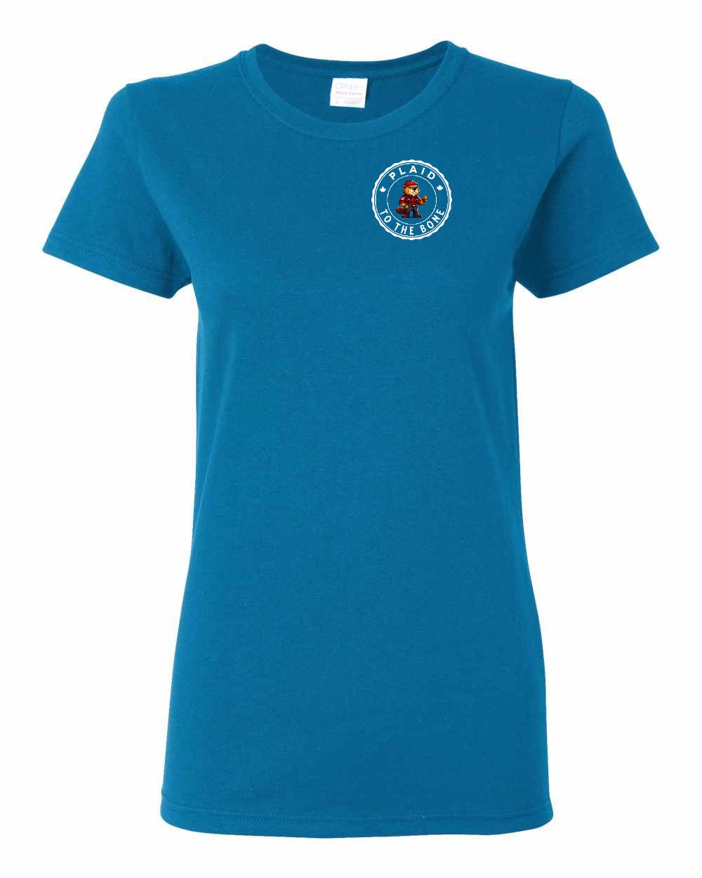 Plaid to the Bone Beaver Left Chest And Back Women's Tee - Gildan Canada (sewn Internationally)