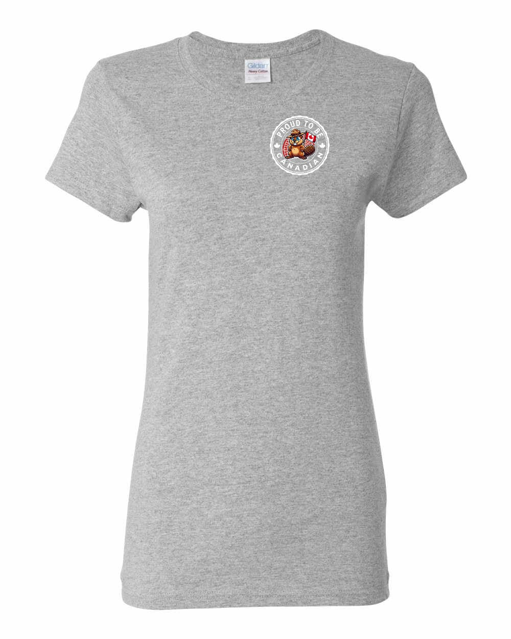 Proud to be Canadian Beaver Left Chest Women's Tee - Gildan Canada (sewn Internationally)