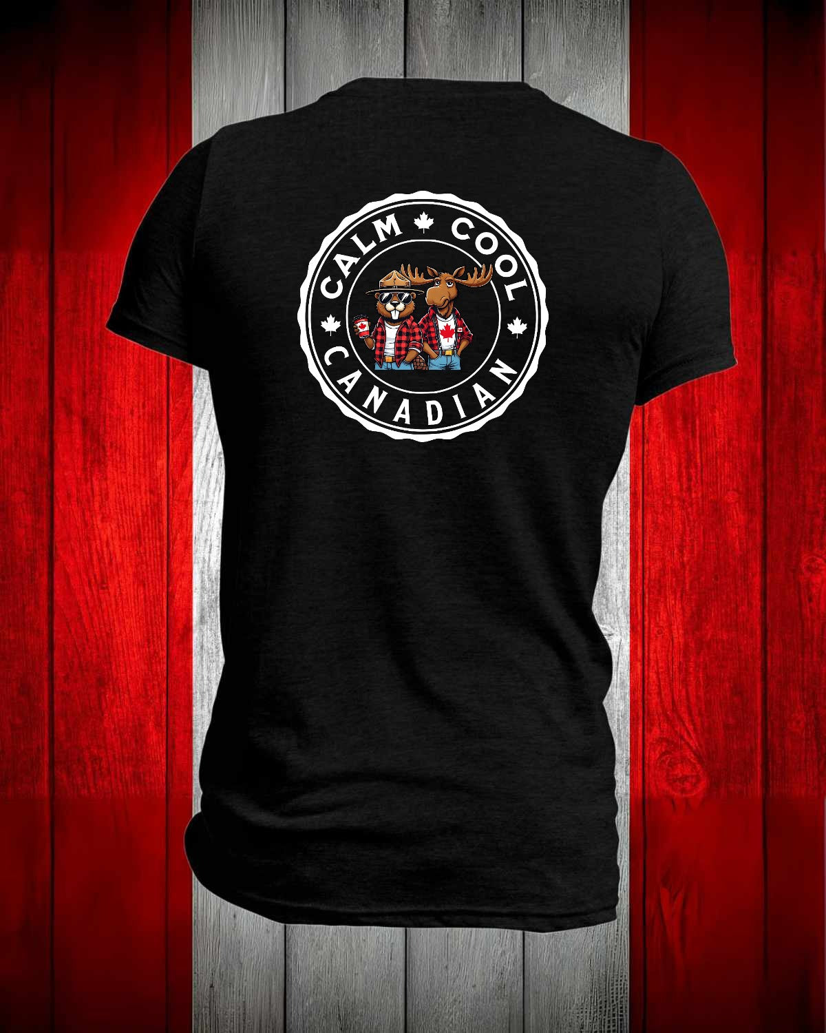 Calm Cool Canadian Beaver and Moose Left Chest and Back Men's Stanfield's Tee