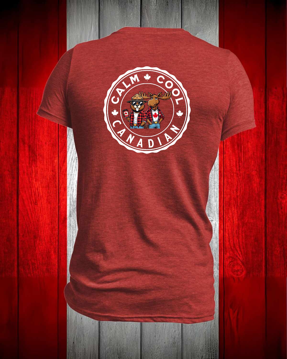 Calm Cool Canadian Beaver and Moose Left Chest and Back Men's Stanfield's Tee