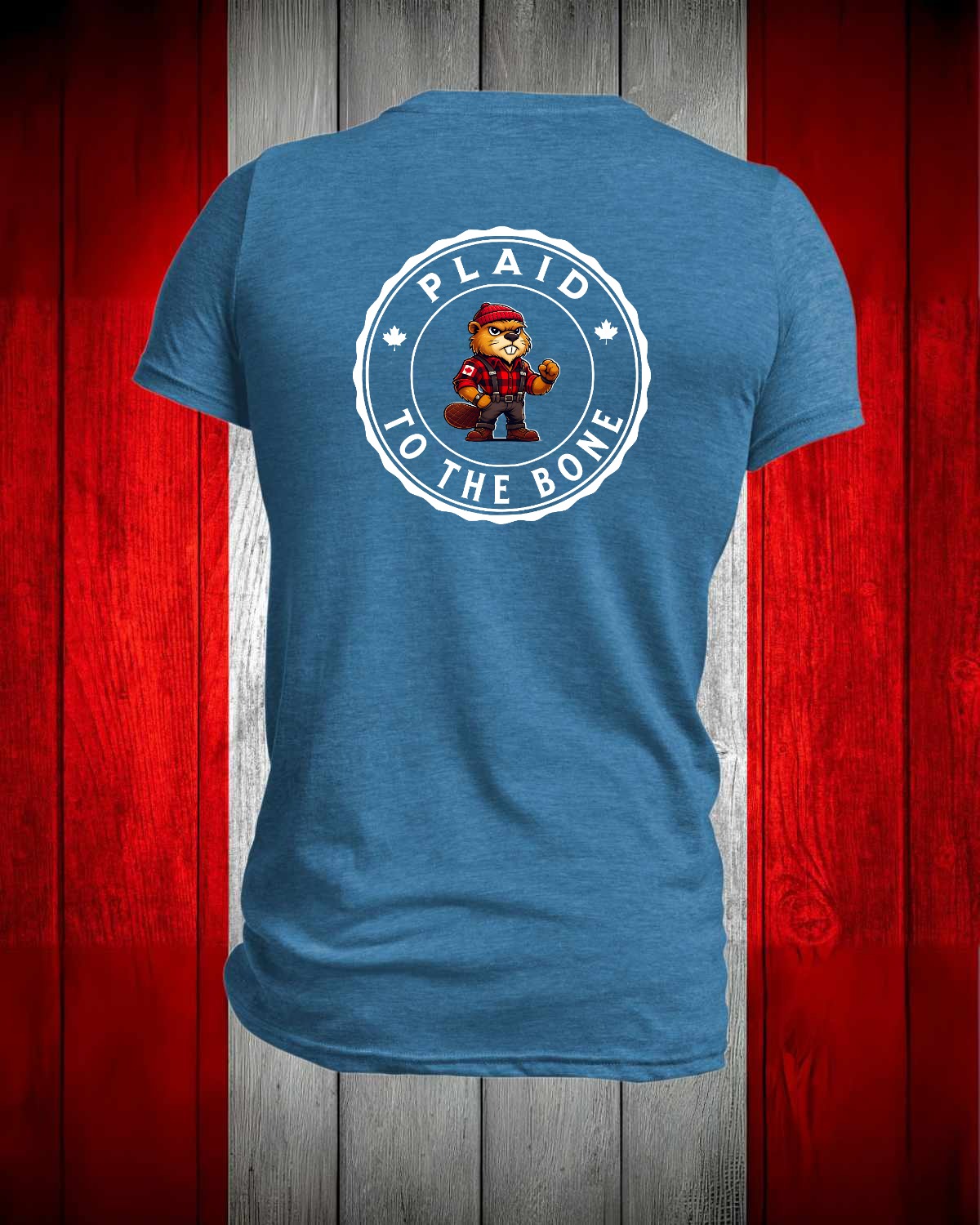 Plaid to the Bone Beaver Left Chest and Back Men's Stanfield's Tee