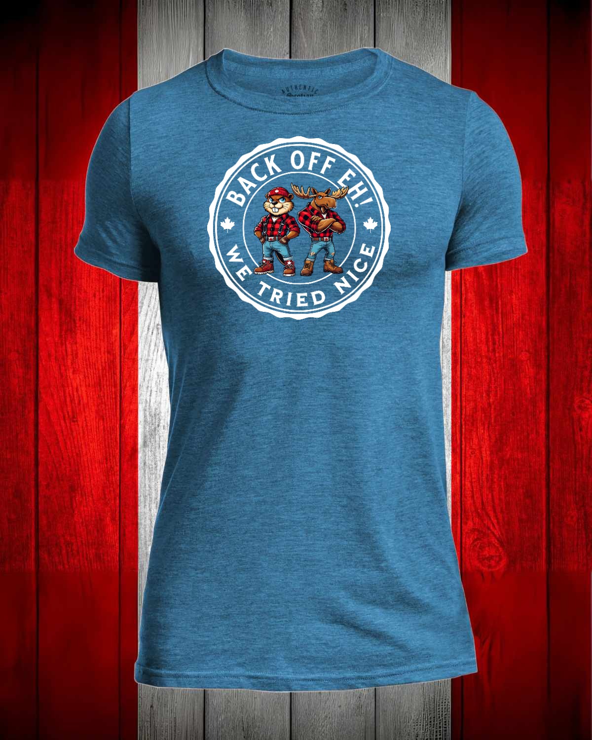 Back Off Eh! We Tried Nice Full Front Men's Stanfield's Tee