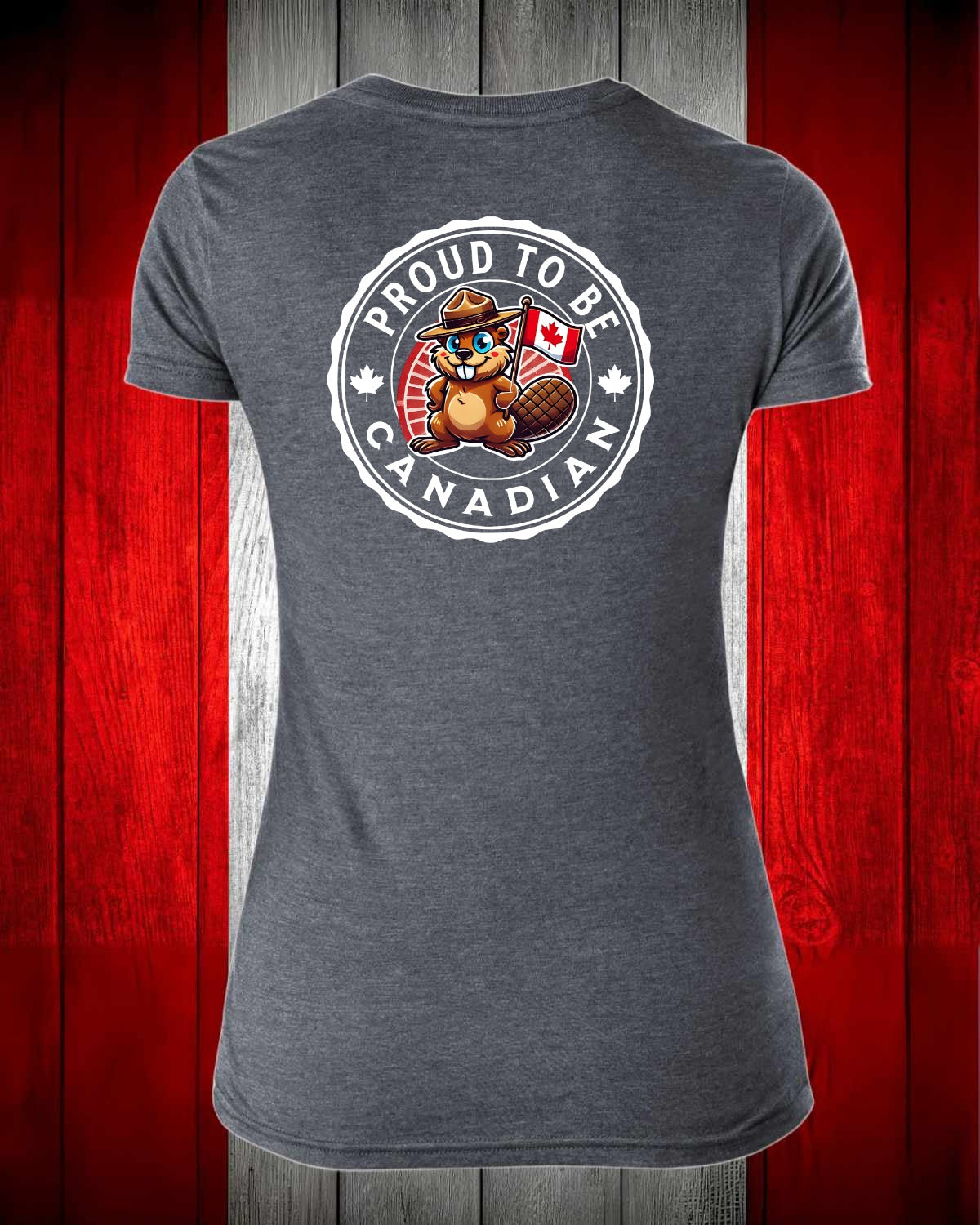 Proud to be Canadian Beaver Left Chest And Full Back Women's V-neck Stanfield's Tee