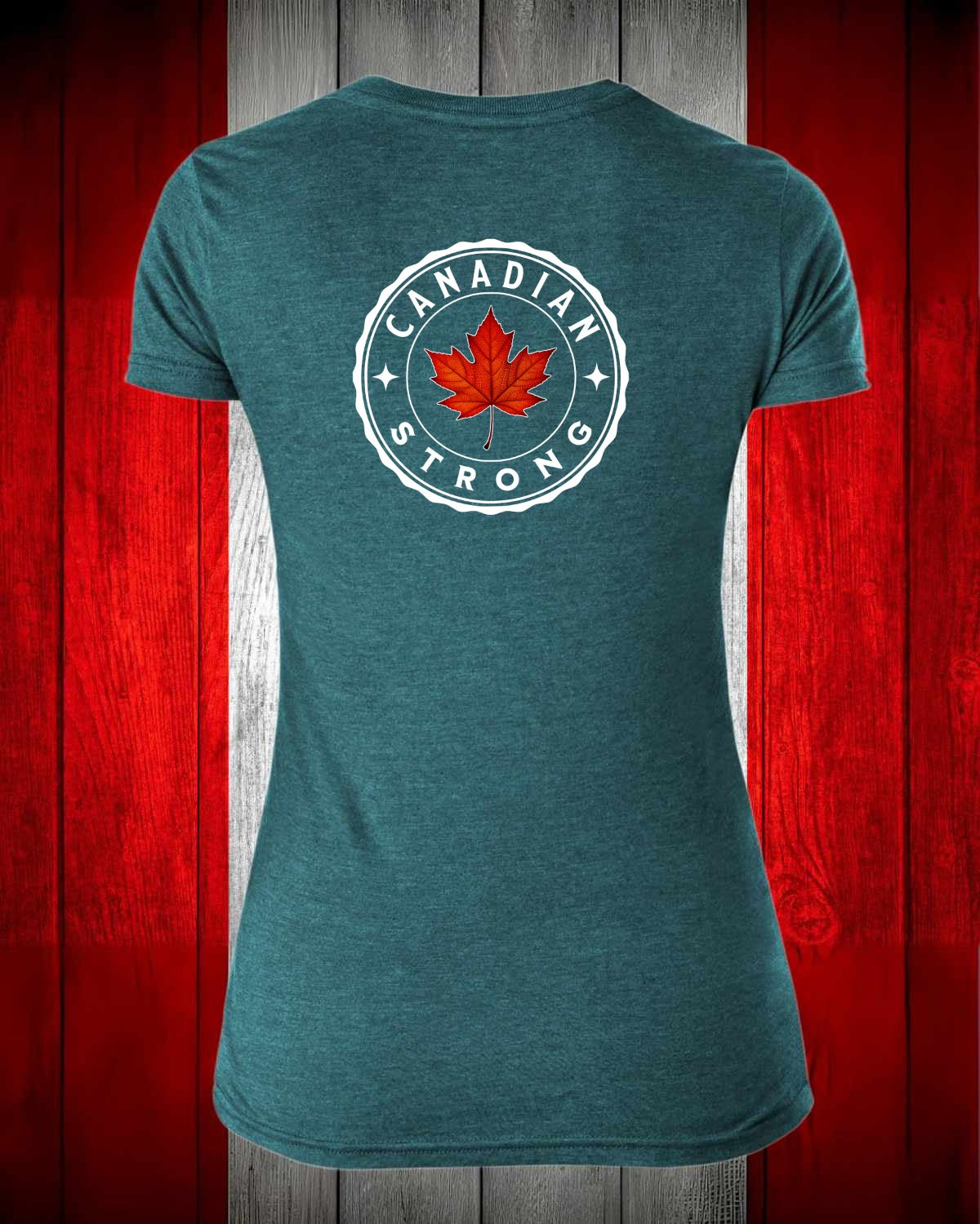 Canadian Strong Leaf Left Chest and Full Back Women's V-neck Stanfield's Tee
