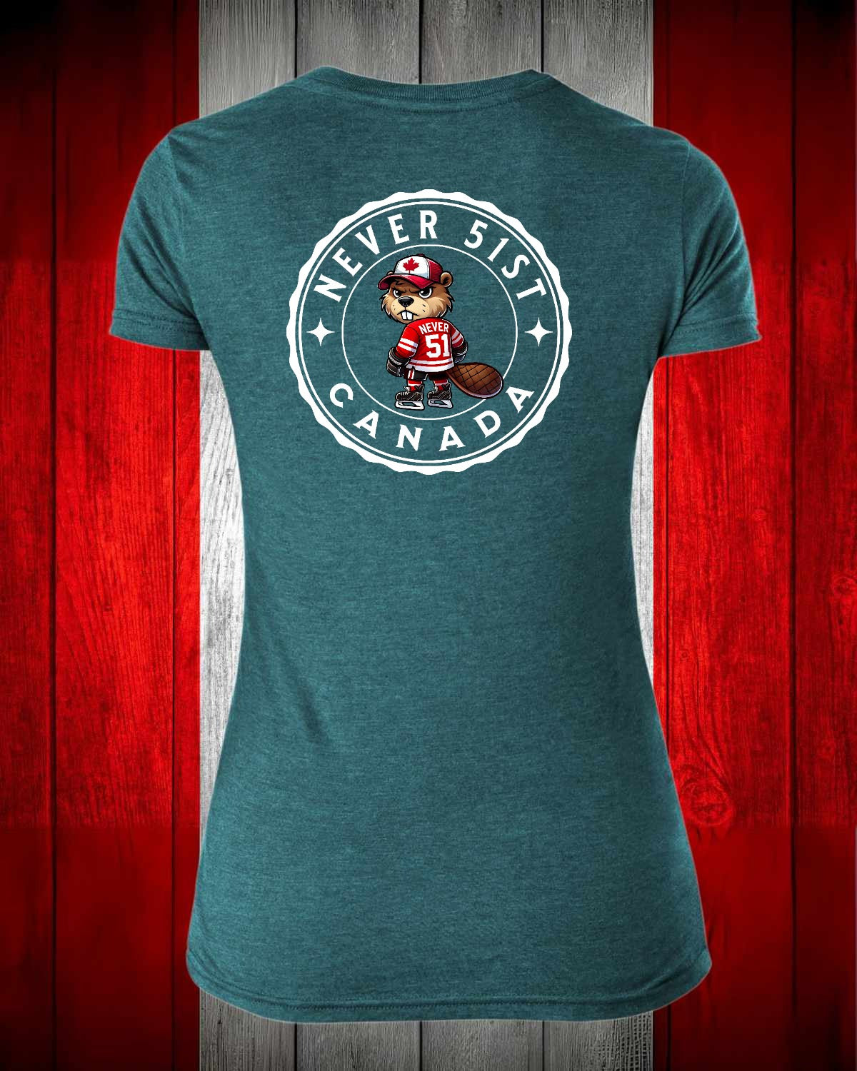 Never 51st Beaver Left Chest and Full Back Women's V-neck Stanfield's Tee
