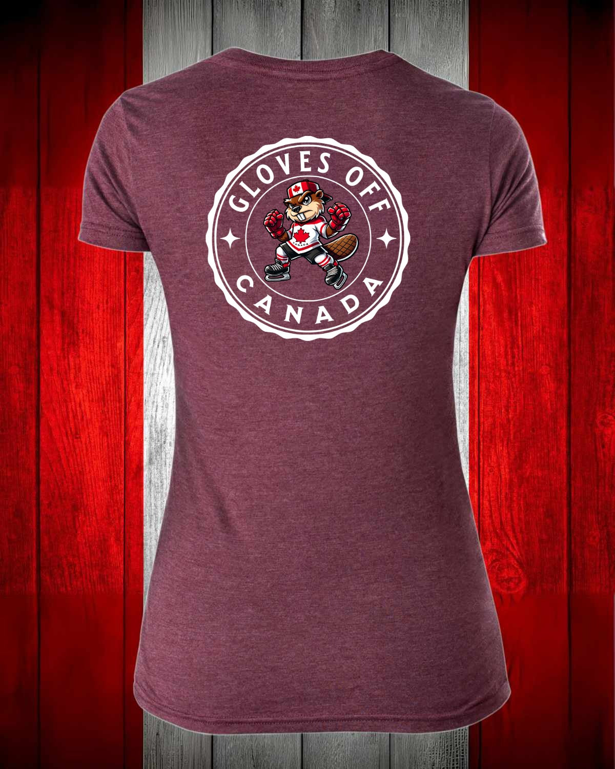 Gloves Off Beaver Left Chest and Full Back Women's V-neck Stanfield's Tee