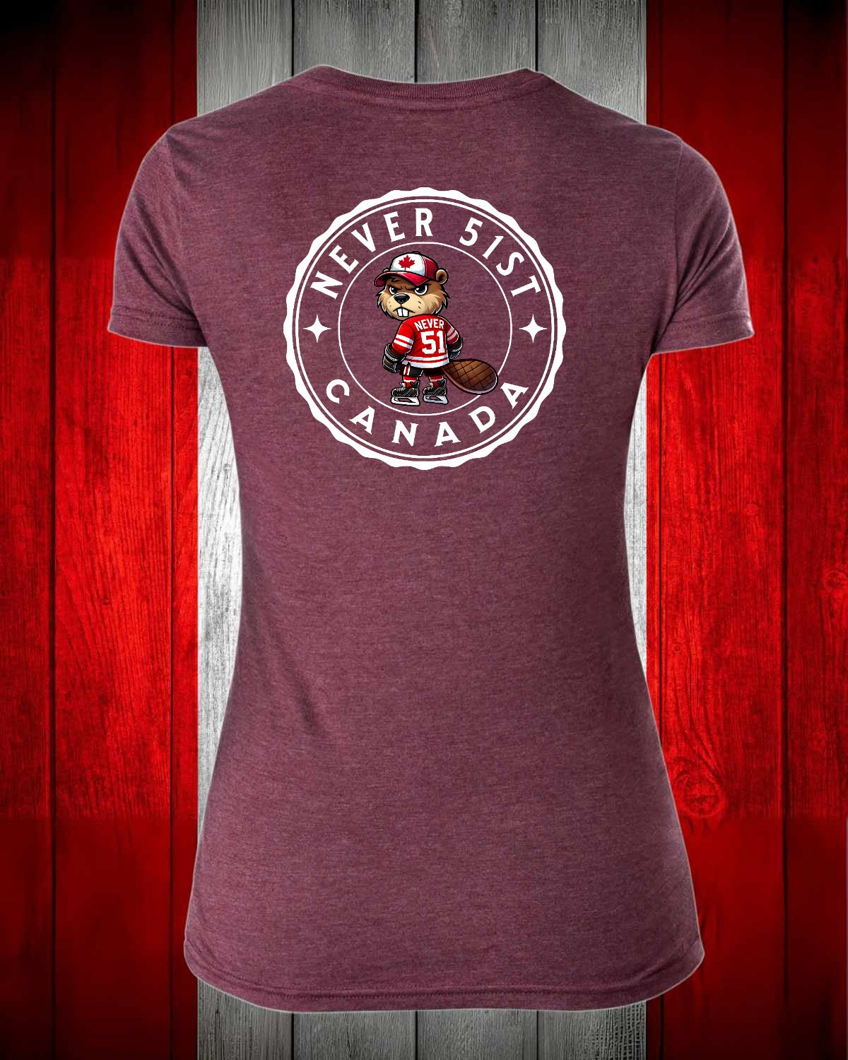 Never 51st Beaver Left Chest and Full Back Women's V-neck Stanfield's Tee