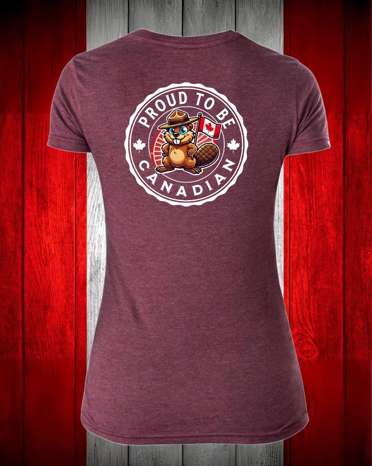Proud to be Canadian Beaver Left Chest And Full Back Women's V-neck Stanfield's Tee
