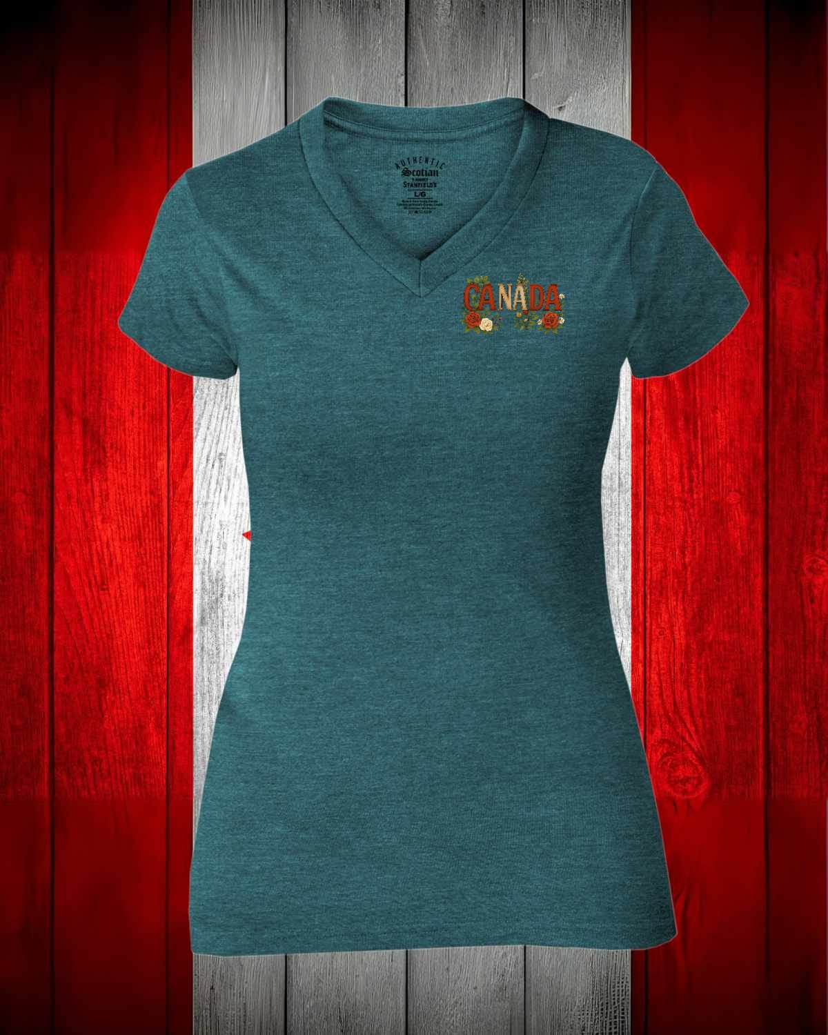 Canada Flowers left chest Women's V-neck Stanfield's Tee