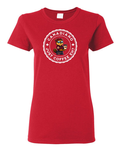 Canadiano Just Coffee EH? Female Beaver  Women's Tee - Gildan Canada (sewn Internationally)