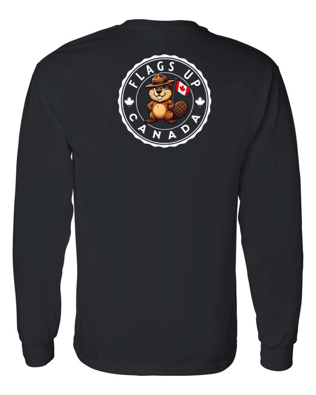 Flags Up Canada Male Beaver Version Left Chest And Back  Long Sleeve Tee ) - Unisex