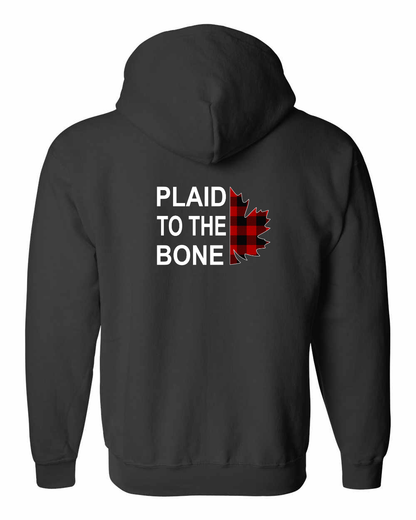Plaid to the Bone Stacked Leaf Left Chest and Back Zip Hoodie