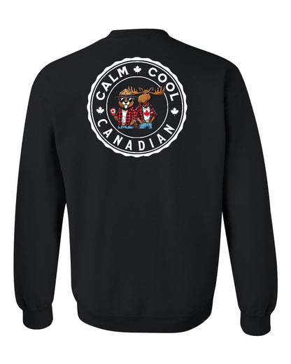 Calm Cool Moose and Beaver Left Chest and Back Crewneck - Gildan Canada (sewn Internationally)