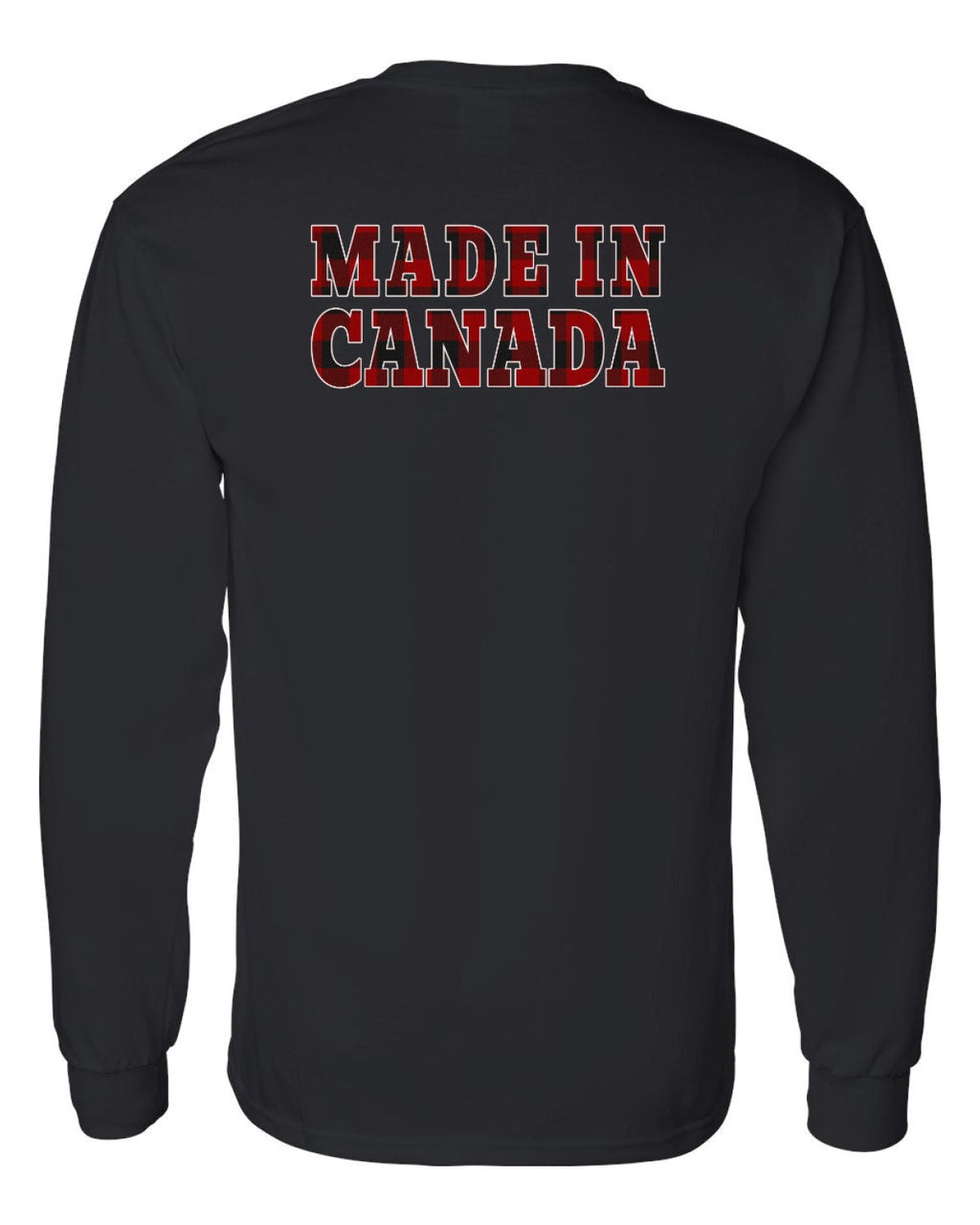 Made in Canada Plaid Background Left Chest and Back Long Sleeve - Unisex