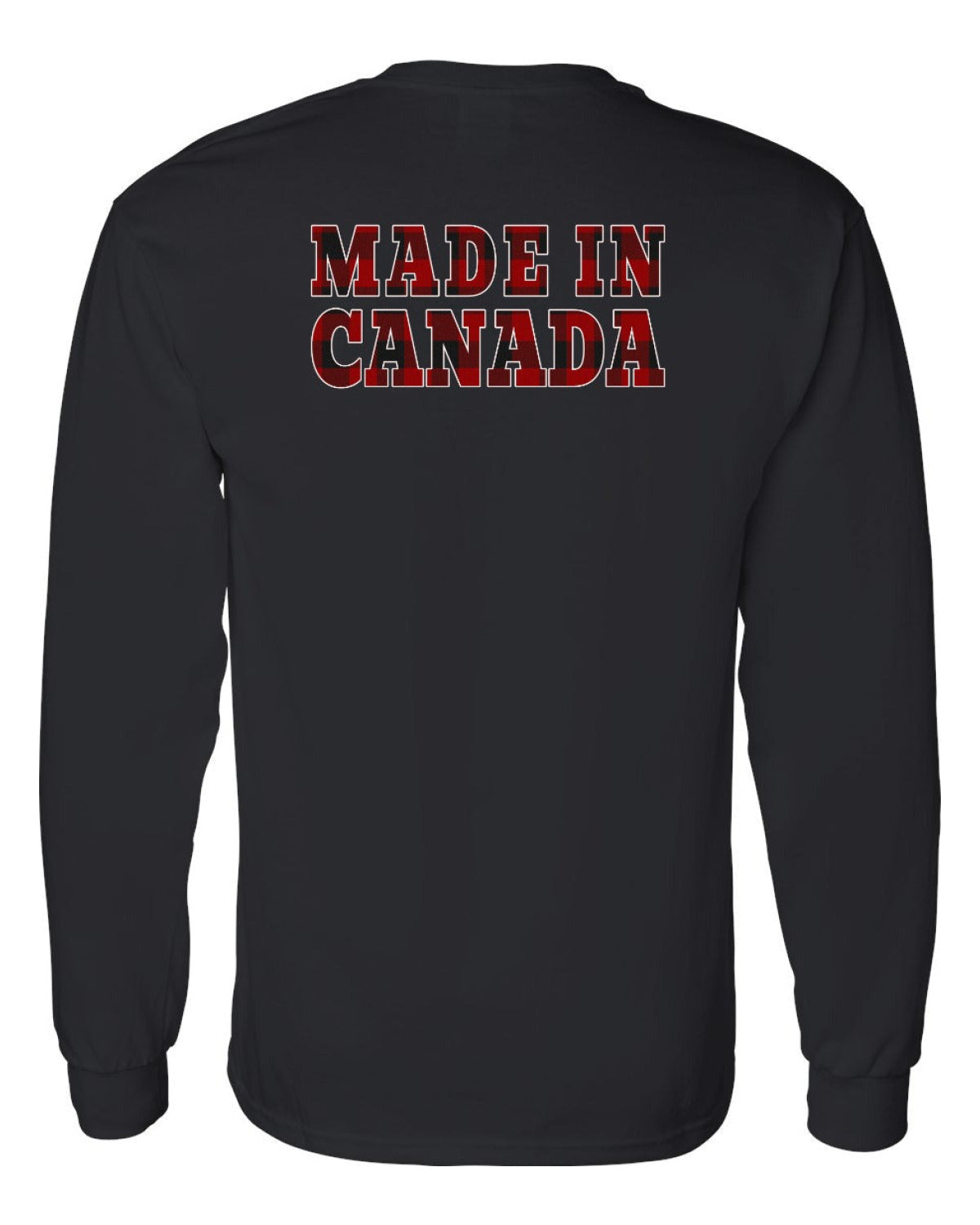 Made in Canada Plaid Background Left Chest and Back Long Sleeve - Unisex