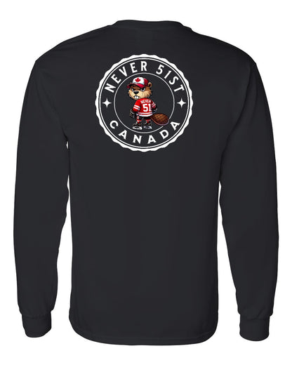 Never 51st Beaver Left Chest and Back Long Sleeve - Gildan Canada (sewn Internationally)