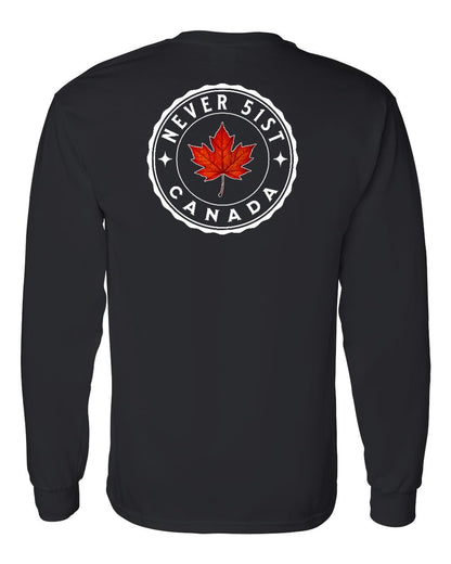 Never 51st Leaf Left Chest and Back Long Sleeve - Gildan Canada (sewn Internationally)