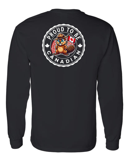 Proud to be Canadian Beaver Left Chest and Back Long Sleeve - Gildan Canada (sewn Internationally)