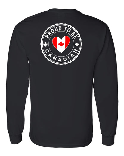Proud to be Canadian Heart Flag Left Chest and Back Long Sleeve - Gildan Canada (sewn Internationally)