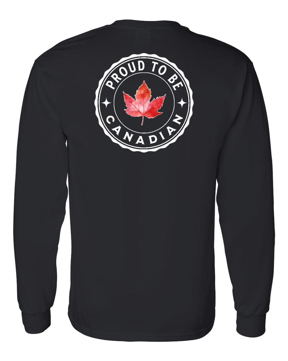 Proud to be Canadian Leaf Left Chest and Back Long Sleeve - Gildan Canada (sewn Internationally)