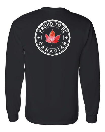 Proud to be Canadian Leaf Left Chest and Back Long Sleeve - Gildan Canada (sewn Internationally)