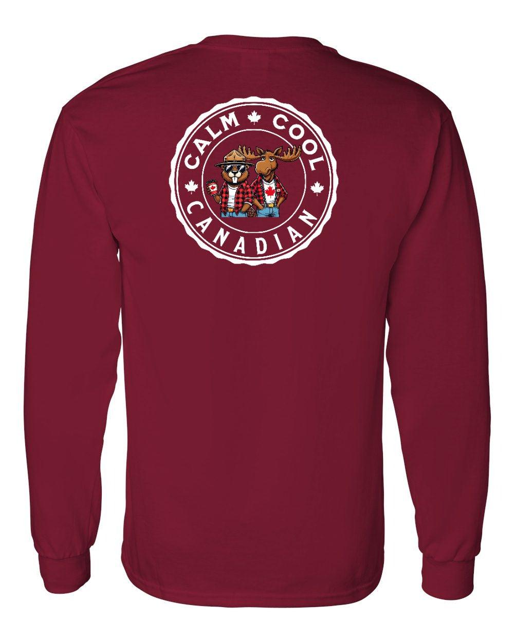 Calm Cool Moose and Beaver Left Chest and Back Long Sleeve - Gildan Canada (sewn Internationally)