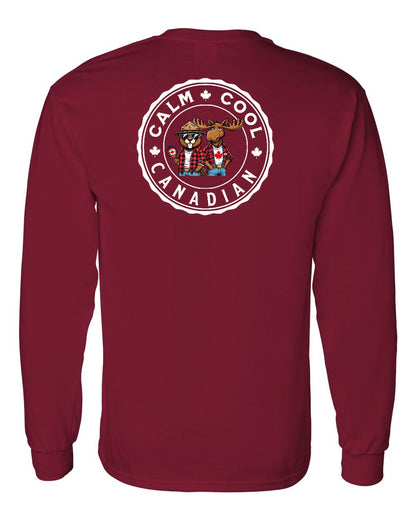 Calm Cool Moose and Beaver Left Chest and Back Long Sleeve - Gildan Canada (sewn Internationally)
