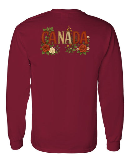 Canada Flowers Left Chest and Back Long Sleeve - Gildan Canada (sewn Internationally)